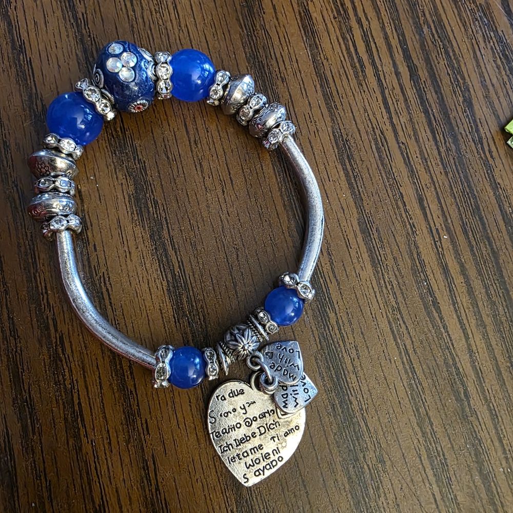 Elegant Blue and Silver Charm Bracelet